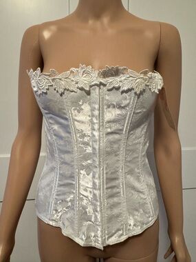Empire Intimates Cream White Floral Lace Strapless Corset Bustier Top 34 XS S